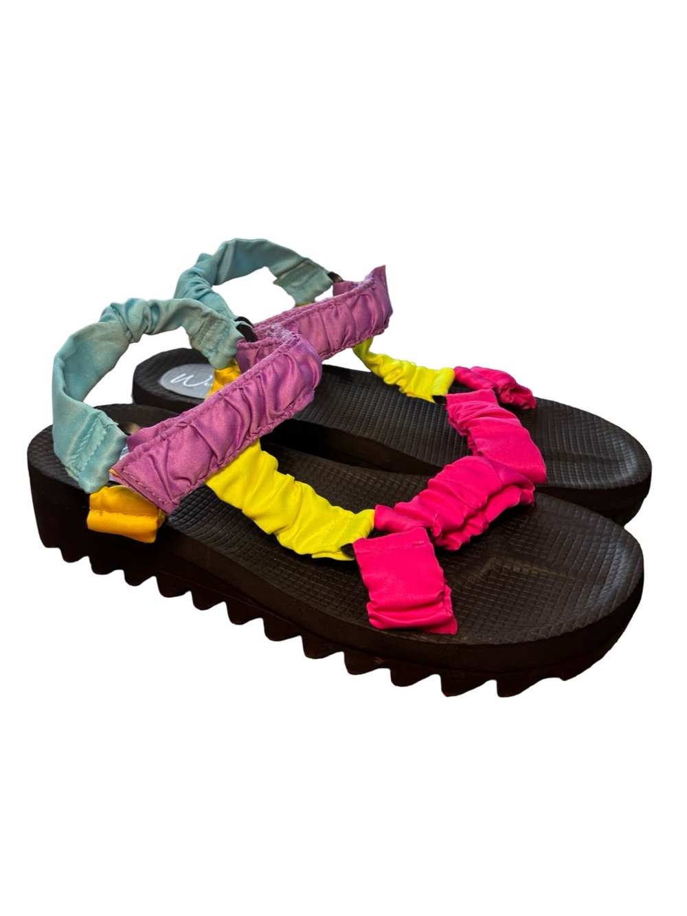 ▪️🩷💛 Wildfox Multicolor Ruched Strap Platform Sandals Neon Colors 🩵💜▪️